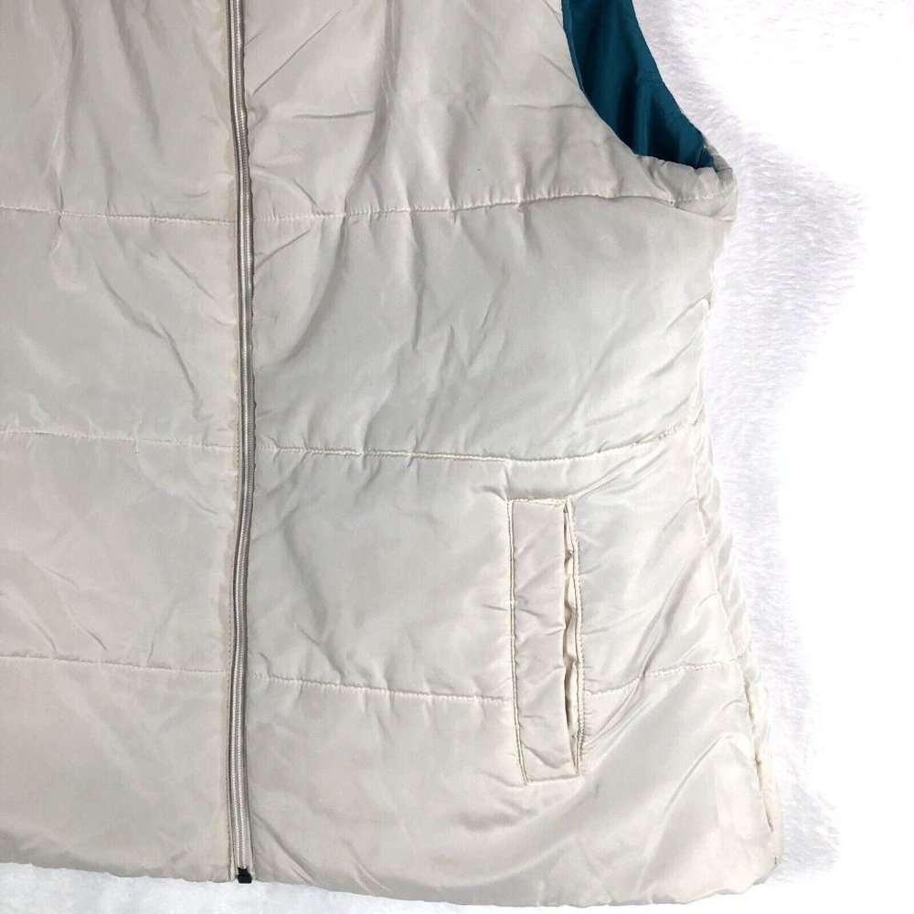 Merona Womens Size Large Reversible Puffer Vest Cream Teal Full Zip Pockets Cute - Picture 8 of 12
